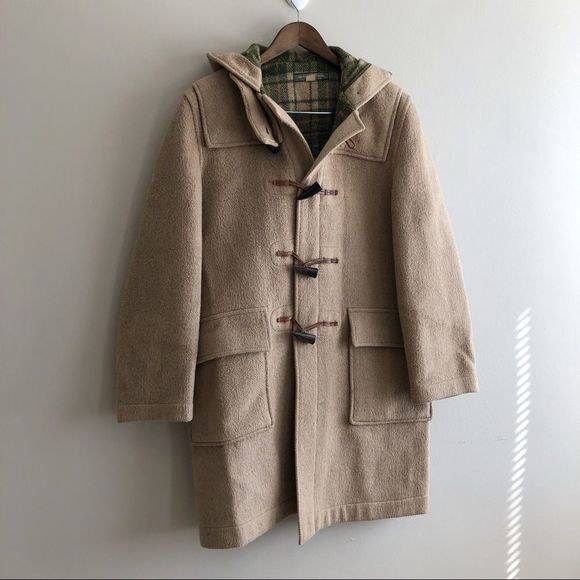 Brooks Brothers Vintage Wool Plaid Interior Long Trench Winter Coat Jacket Tan - Picture 16 of 16